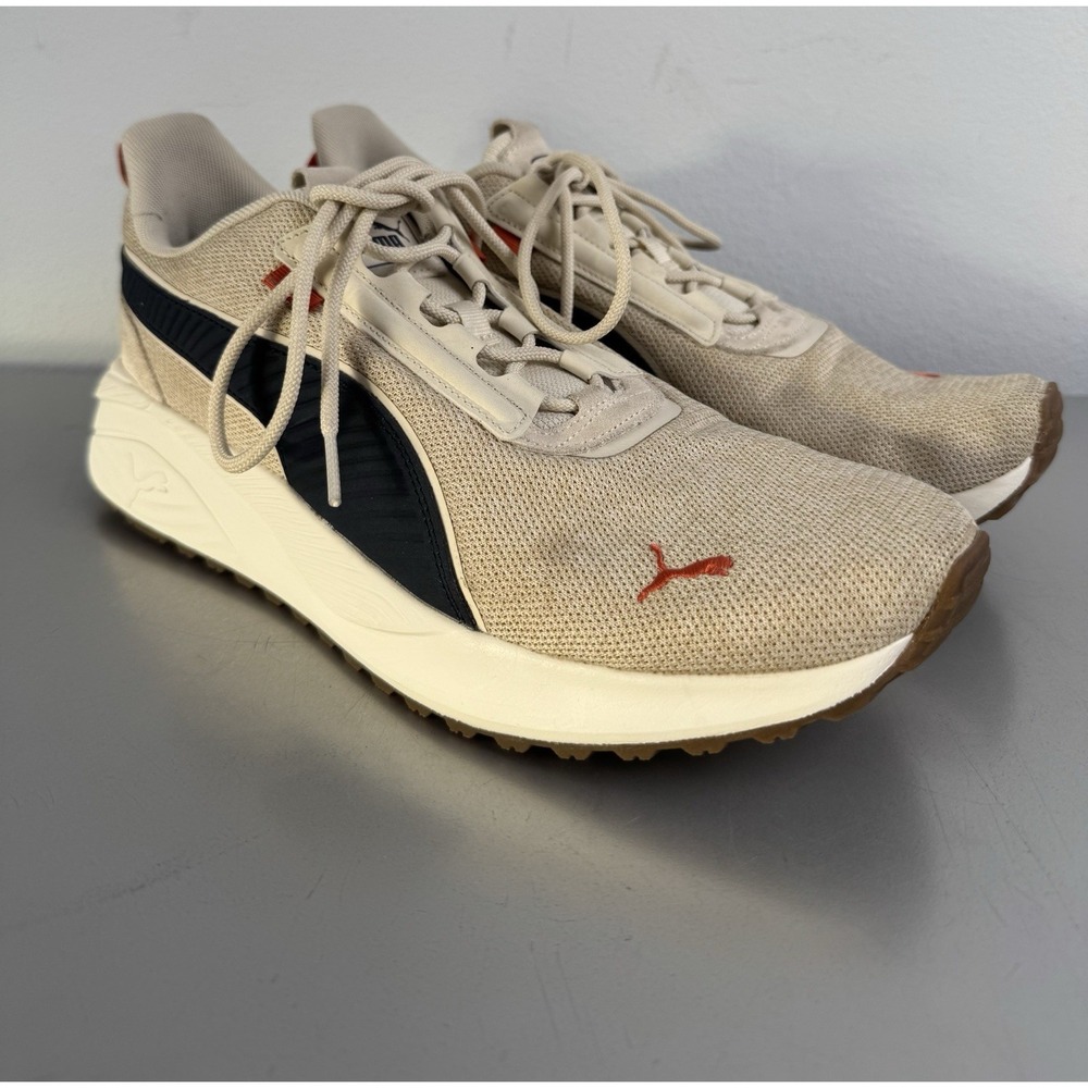 Puma Pacers 23 Shoes Mens 10 Lace Up Beige Tan White Red 400755-02 Memory Foam